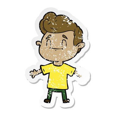 bir mutlu çizgi film adamın sıkıntılı etiket