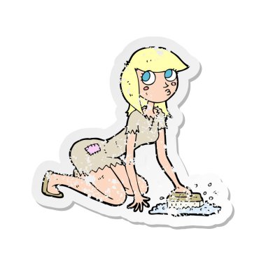 bir karikatür Retro sıkıntılı etiket zemin ovma cinderella