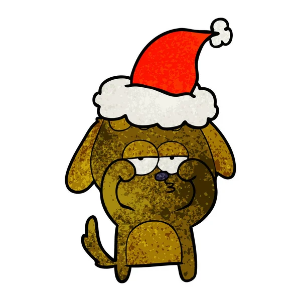 Egy fáradt kutya viselt santa kalap texturált rajzfilm — Stock Vector