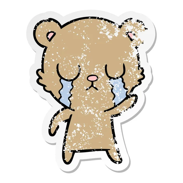 Distressed sticker of a crying cartoon bear — Stock Vector