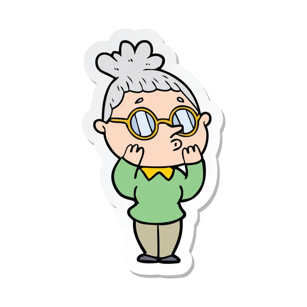 Adesivo di una donna dei cartoni animati che indossa gli occhiali — Vettoriale Stock