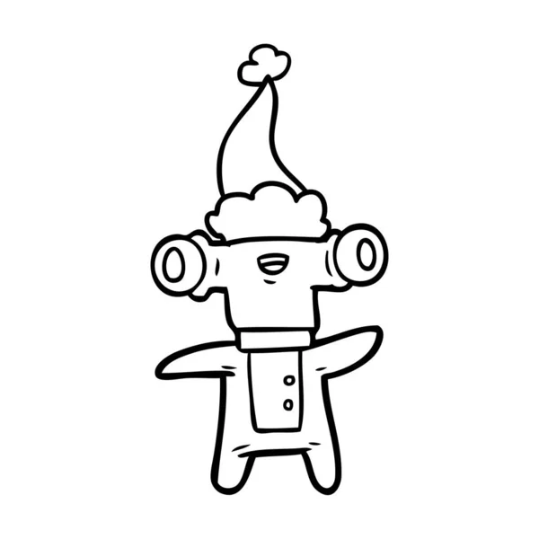 Dessin de ligne amical d'un alien portant le chapeau de Père Noël — Image vectorielle