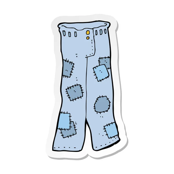 Sticker of a cartoon patched old jeans — Stock Vector