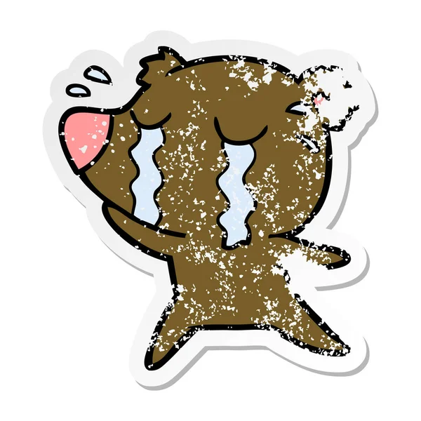 Verontruste Sticker Van Een Cartoon Huilen Bear — Stockvector