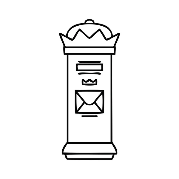 Línea dibujo dibujos animados caja de correos británica — Vector de stock
