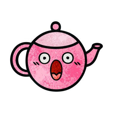 Retro grunge doku karikatür çaydanlık