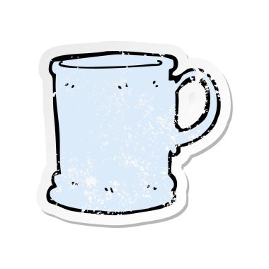 bir çizgi film kupa Retro sıkıntılı etiket