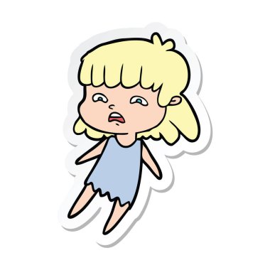 çizgi film endişeli bir kadın etiketi