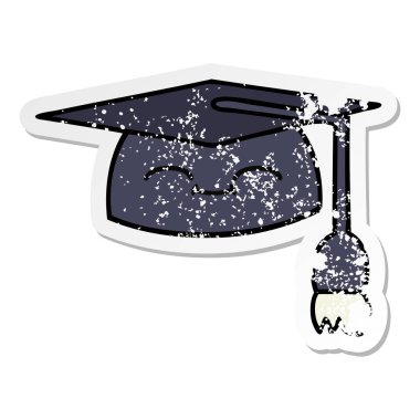sevimli çizgi mezuniyet şapka sıkıntılı etiket