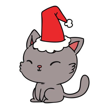 Noel karikatür kawaii kedi el çekilmiş