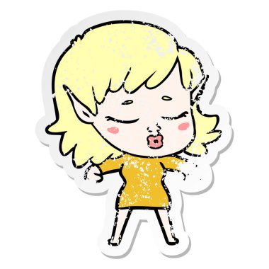 bir güzel karikatür elf kızın sıkıntılı etiket