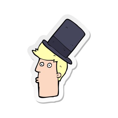 Silindir şapka giyen bir çizgi film adam etiketi