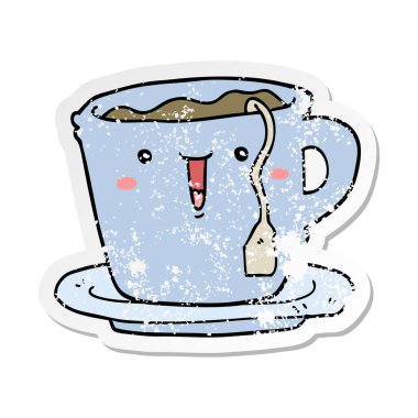 sevimli çizgi Kupası ve uçan daire sıkıntılı etiket