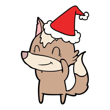 Noel Baba şapkası giyen bir kurt dostu çizgi çizme