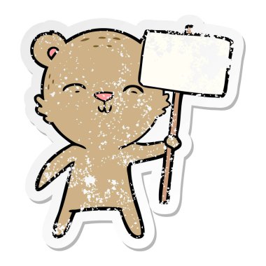 sıkıntılı etiket işareti ile bir mutlu karikatür ayının