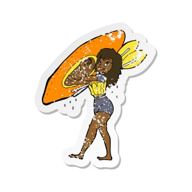 Kano taşıyan bir karikatür kadının Retro sıkıntılı etiket