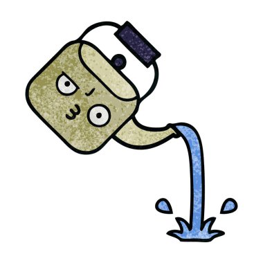 Retro grunge doku karikatür dökülen bir Kettle