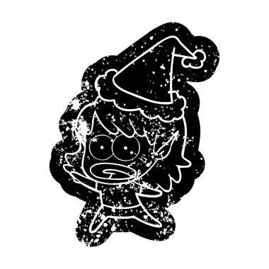 Noel Baba şapkası giyen bir şok elf kız çizgi film sıkıntılı simgesi