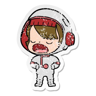 bir çizgi film konuşan astronotun sıkıntılı etiket