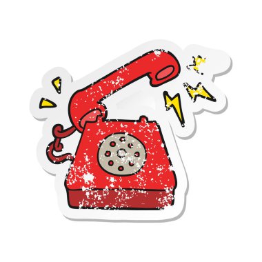 telefon zil bir karikatür Retro sıkıntılı etiket