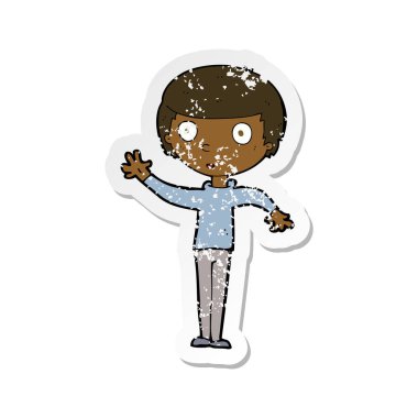 Retro bir karikatür bakan çocuğun etiket sıkıntılı