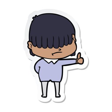 dağınık saçlı bir çizgi film çocuk etiket