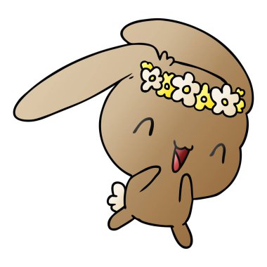 Degrade çizgi film illüstrasyon kawaii şirin tüylü tavşan