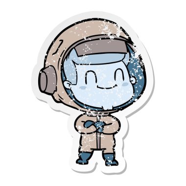 bir mutlu karikatür astronot adamın sıkıntılı etiket