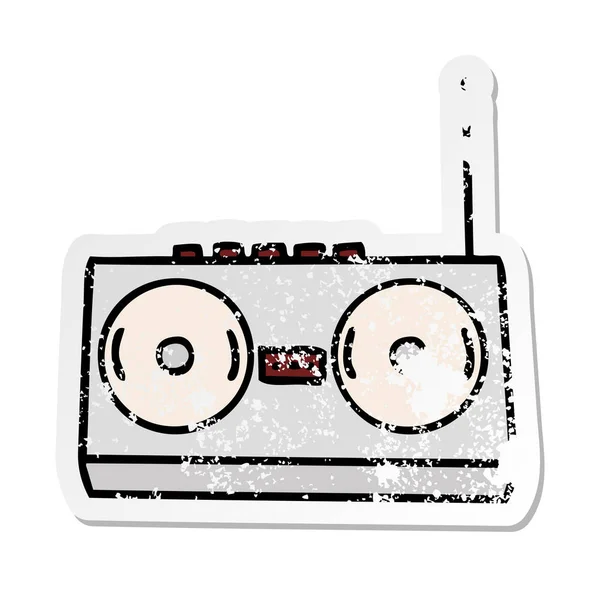 Etiqueta Angustiada Rádio Retro Bonito Dos Desenhos Animados — Vetor de Stock