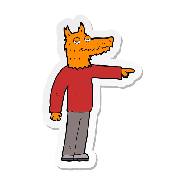 Sticker Cartoon Fox Man Pointing — Stock Vector