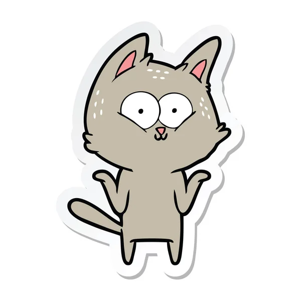 Sticker of a cartoon cat shrugging shoulders — Stock Vector