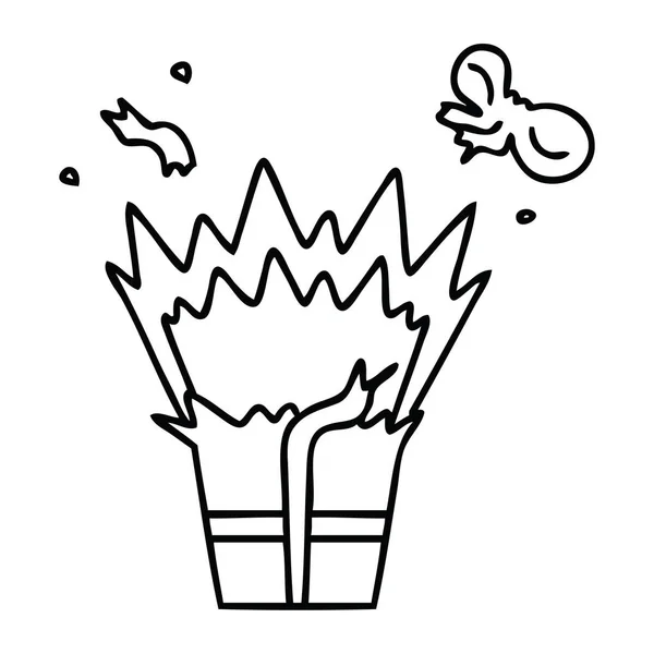Linea eccentrico disegno cartone animato di un regalo esplosivo — Vettoriale Stock