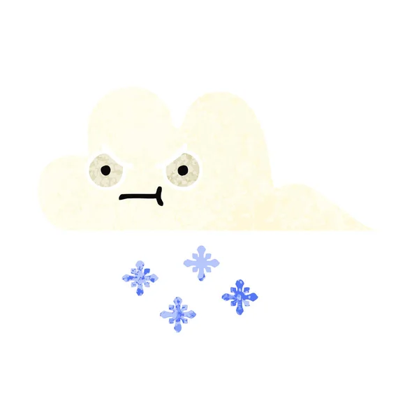 Retro Illustration Stil Tecknad Ett Snö Moln — Stock vektor