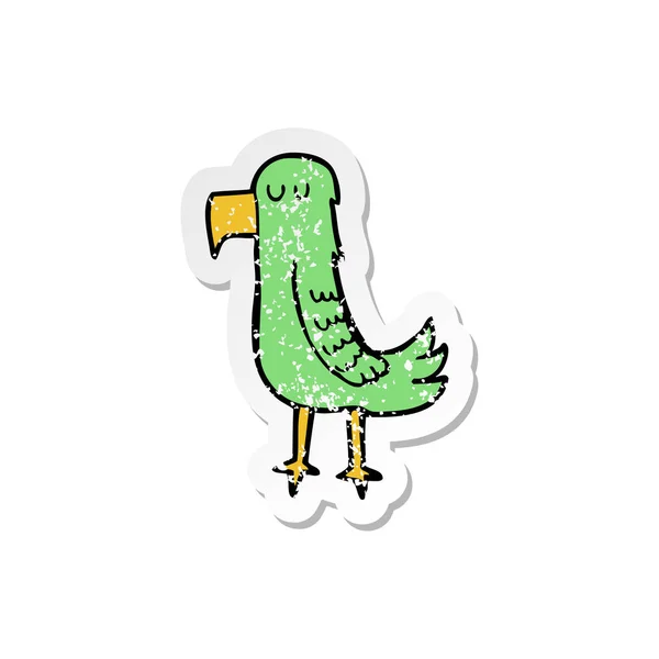 Retro distressed nálepka kreslený papouška — Stockový vektor