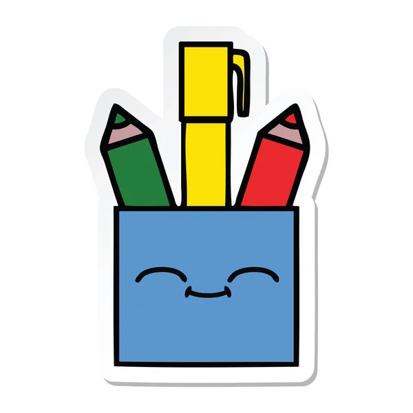 Sticker of a cute cartoon pencil pot — Stock Vector