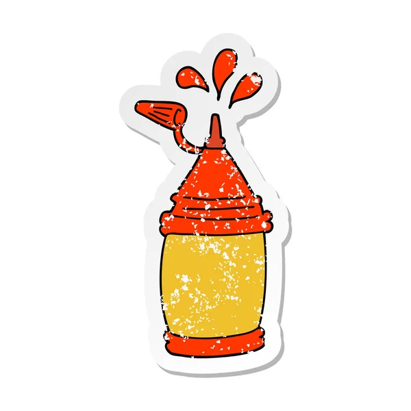 Distressed sticker of a cartoon ketchup bottle — Stock Vector