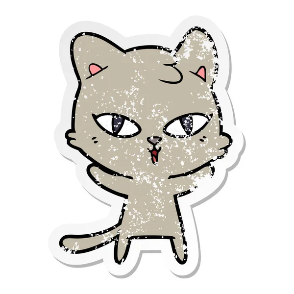 Adesivo angosciato di un gatto dei cartoni animati — Vettoriale Stock