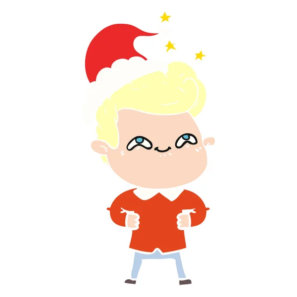 Ručně Tažené Ploché Barevné Ilustrace Vzrušení Muže Klobouk Santa — Stockový vektor