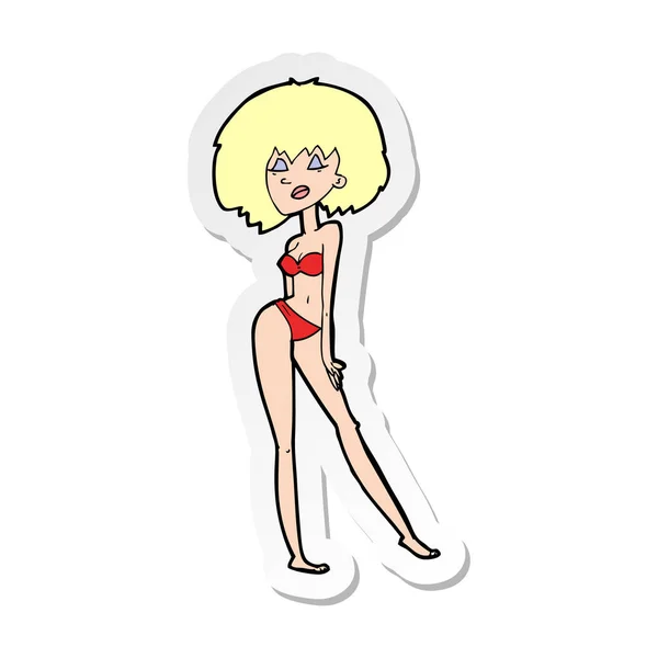 Aufkleber einer Cartoon-Frau im Bikini — Stockvektor