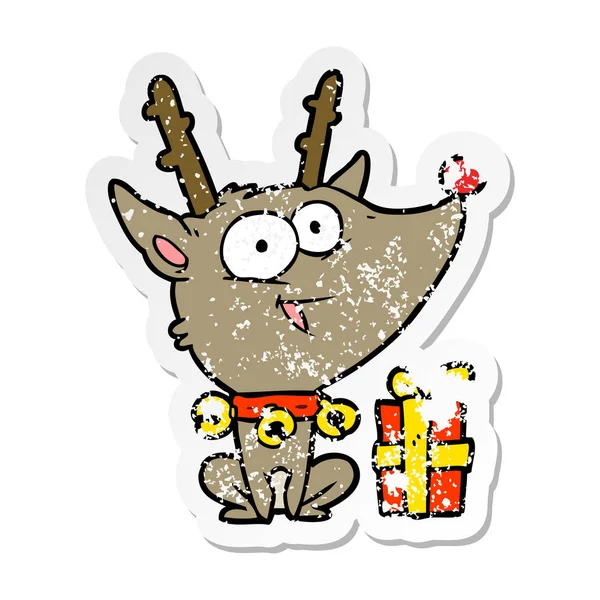 Etiqueta Angustiada Uma Rena Natal Desenhos Animados — Vetor de Stock