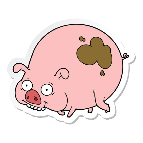 Sticker Cartoon Muddy Pig — Stock Vector