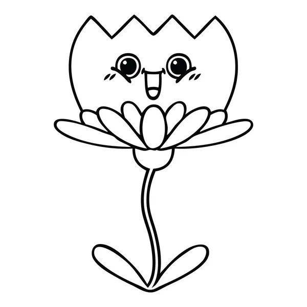 Línea Dibujo Dibujos Animados Una Flor — Vector de stock