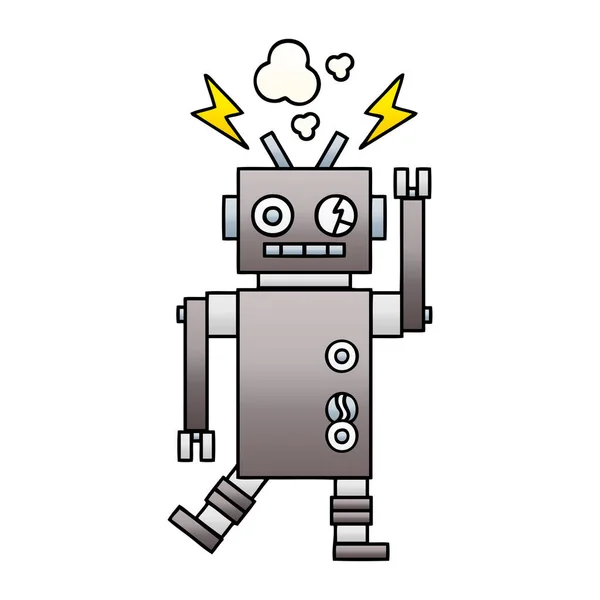 Dibujo Animado Sombreado Degradado Robot Que Funciona Correctamente — Vector de stock