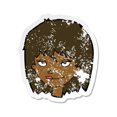 Retro bir karikatür gülümseyen kadın etiket sıkıntılı