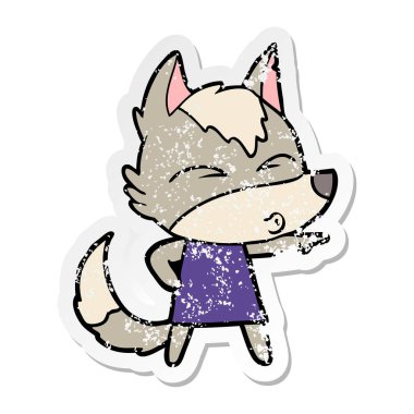 ıslık ve işaret eden bir çizgi film kurt kız sıkıntılı etiket