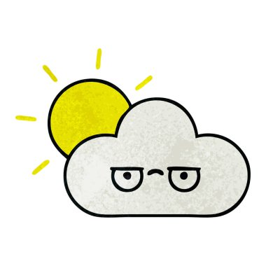 Retro grunge doku çizgi film güneş ve bulut