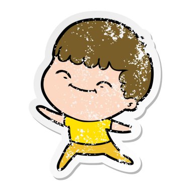 sıkıntılı etiket bir karikatür mutlu çocuk