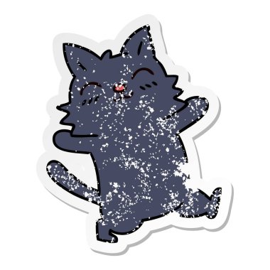 ilginç bir el sıkıntılı etiket karikatür kedi çizilmiş