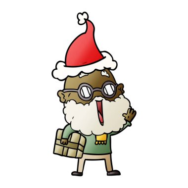 Sakal ve kol altında parsel ile neşeli bir adamın degrade çizgi film