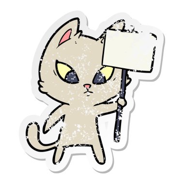 bir karışık karikatür kedi protesto işareti ile sıkıntılı etiket